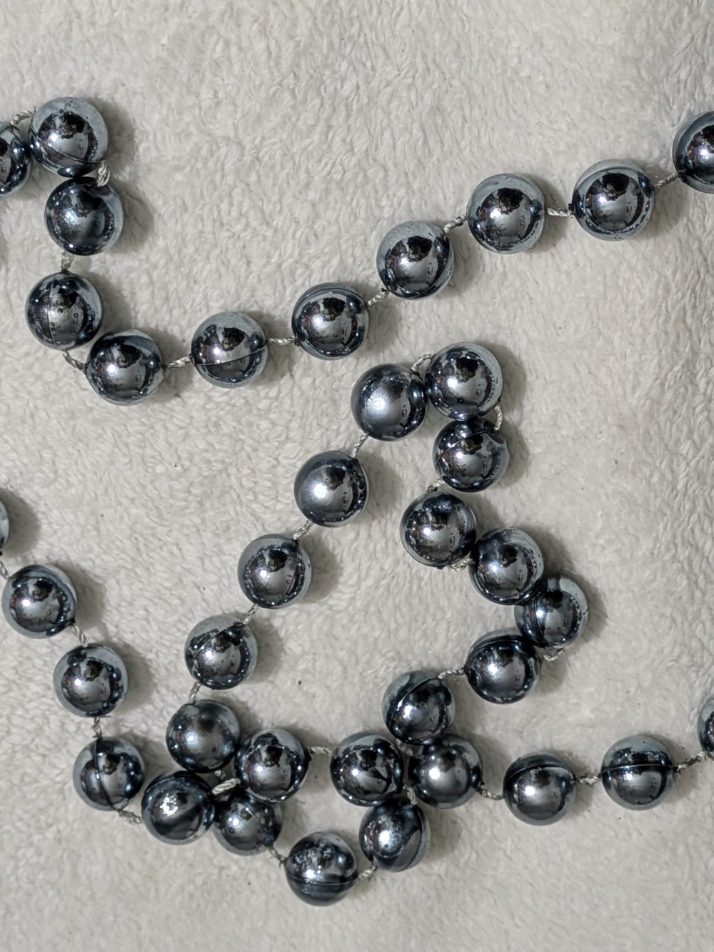Mardi Gras Jumbo Metallic Gunmetal Gray Bead Necklace